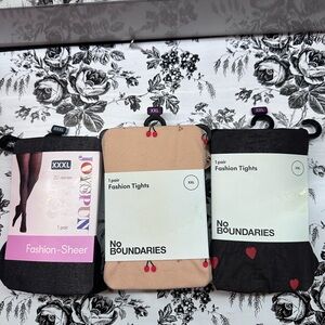 No Boundaries Black and Tan Fashion Tights with Red Accents